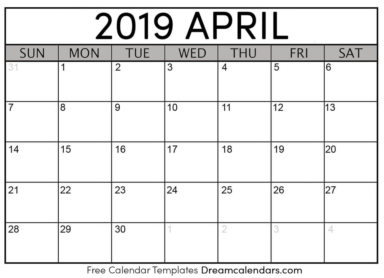 April 2019 calendar Free blank printable with holidays