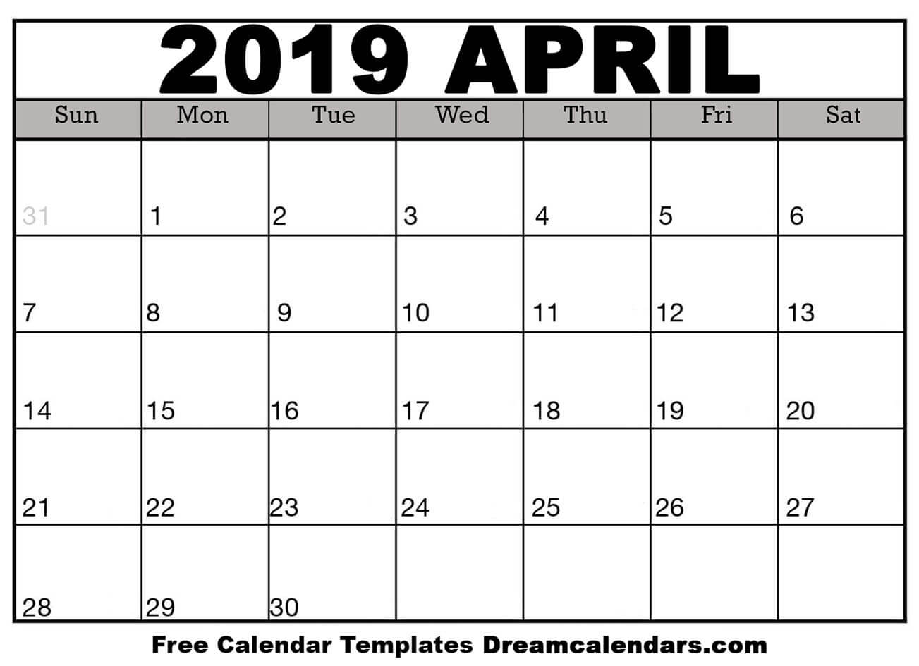 April 2019 calendar free blank printable templates