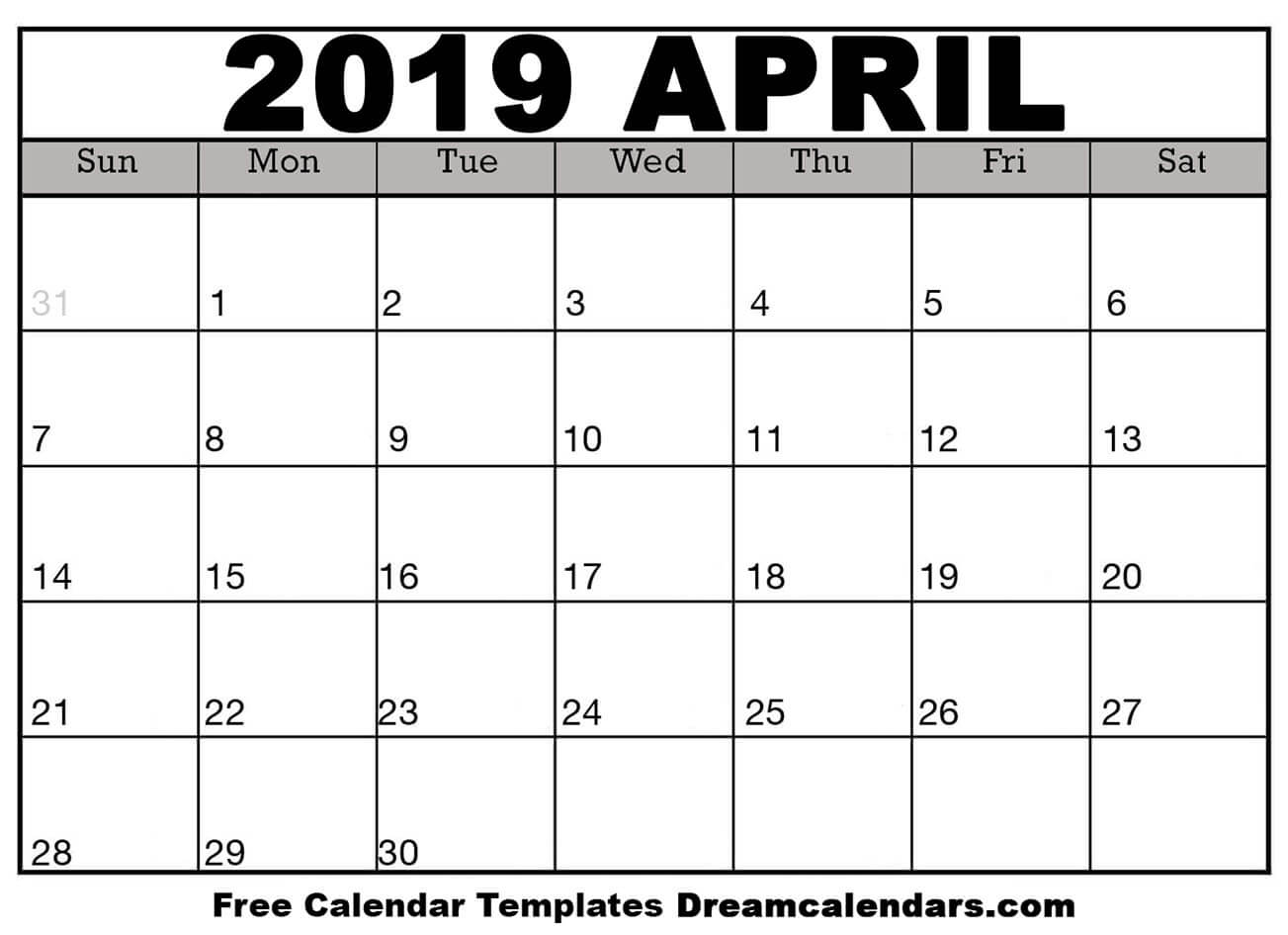 April Calendar 2019 USA