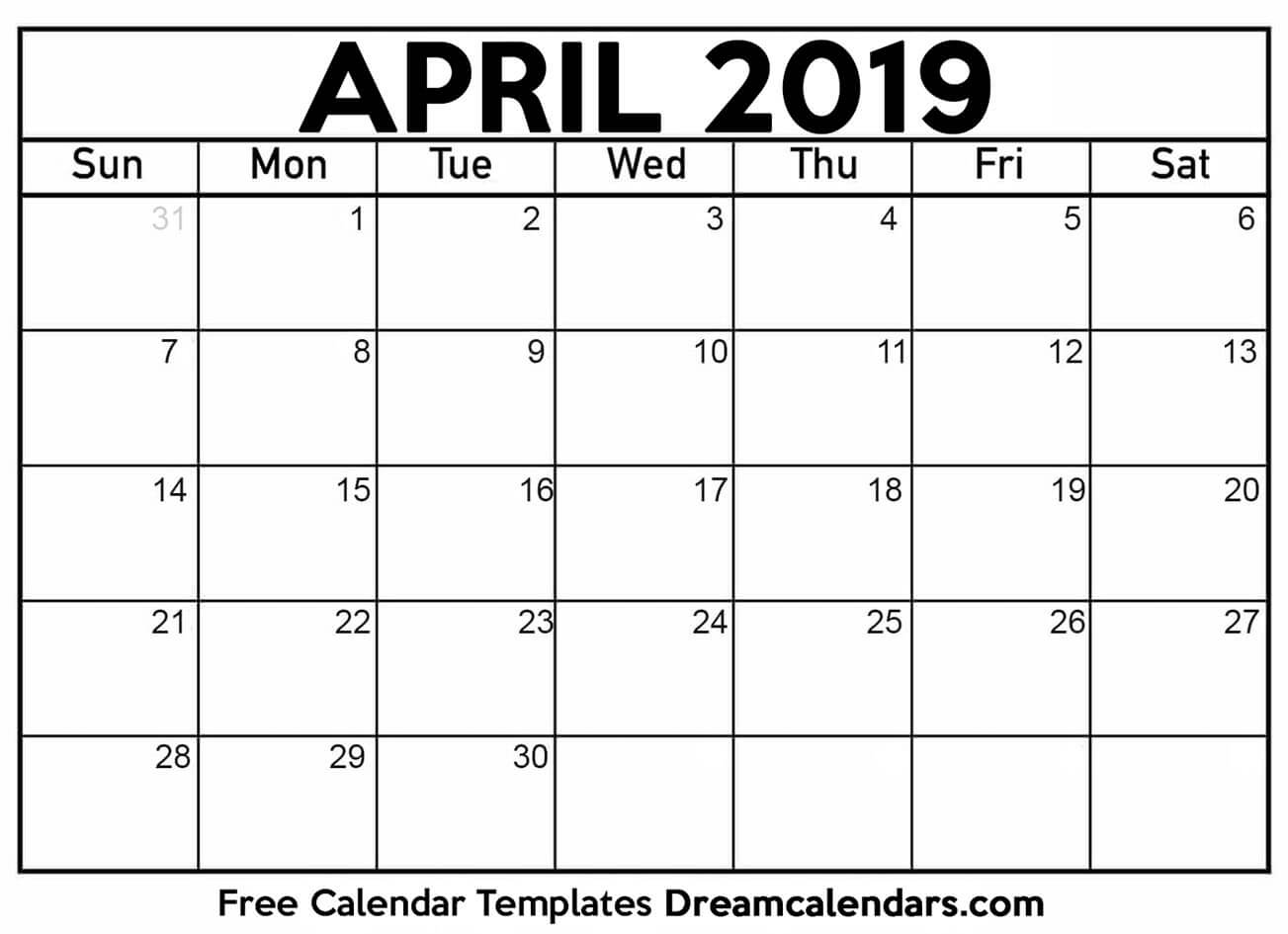 April 2019 calendar free blank printable templates