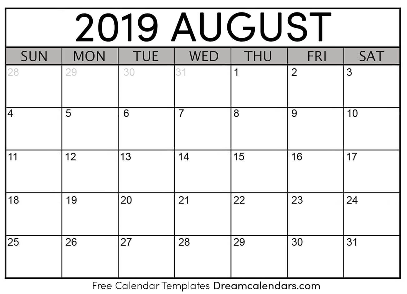 August 2019 Calendar