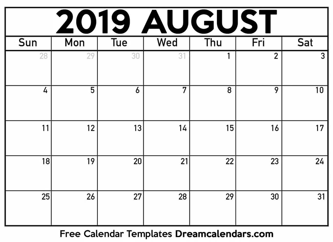 August 2019 calendar free blank printable templates