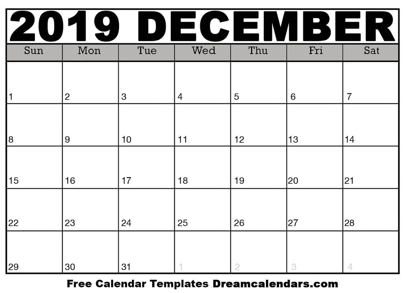 December 2019 Calendar Free Blank Printable With Holidays