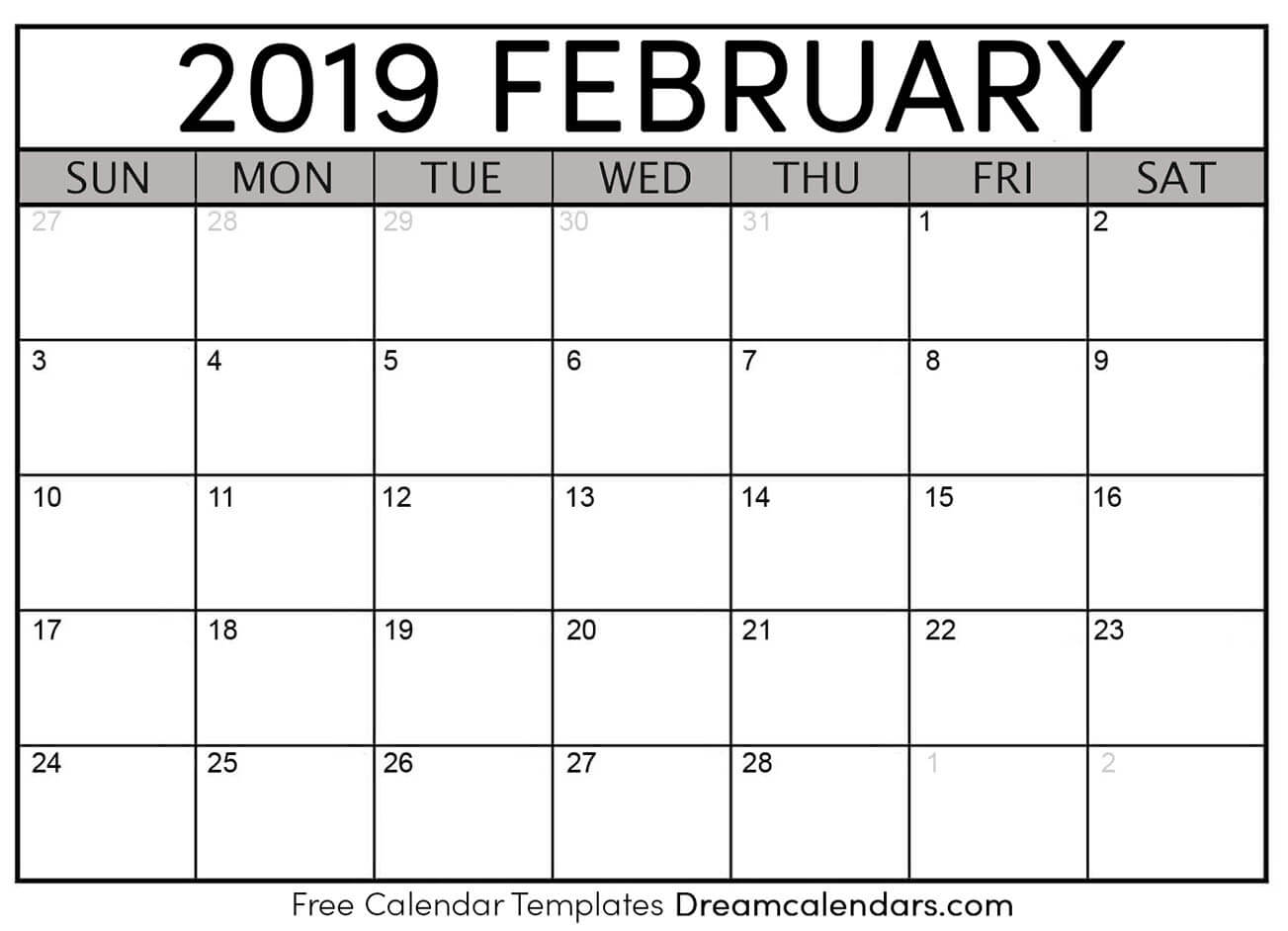 February 2019 Blank Calendar For Kids