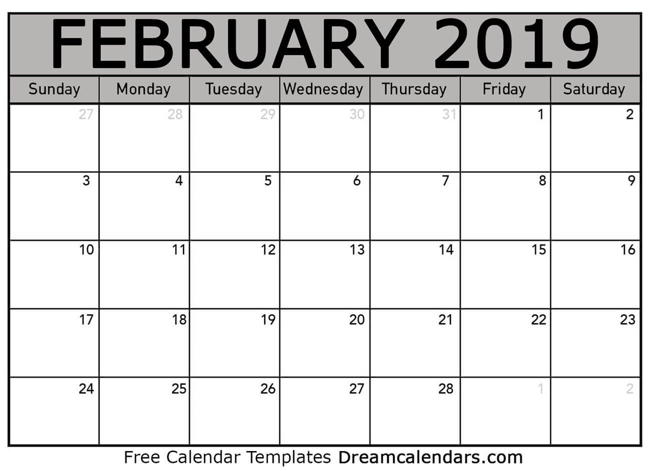 Printable February 2019 Calendar