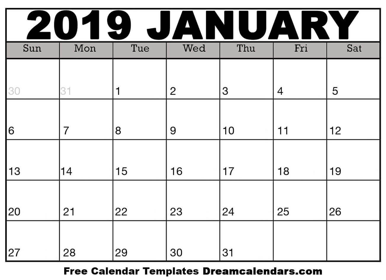 Blank Calendar January 2019 Excel