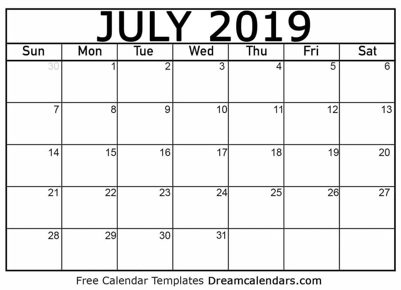 Download Printable July 2019 Calendars