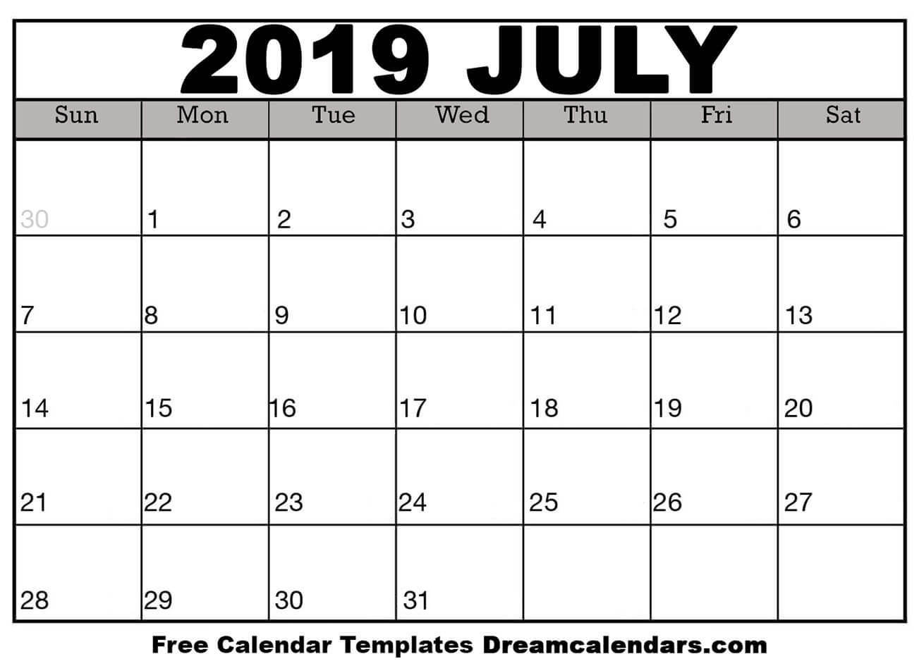 July 2019 calendar free blank printable templates