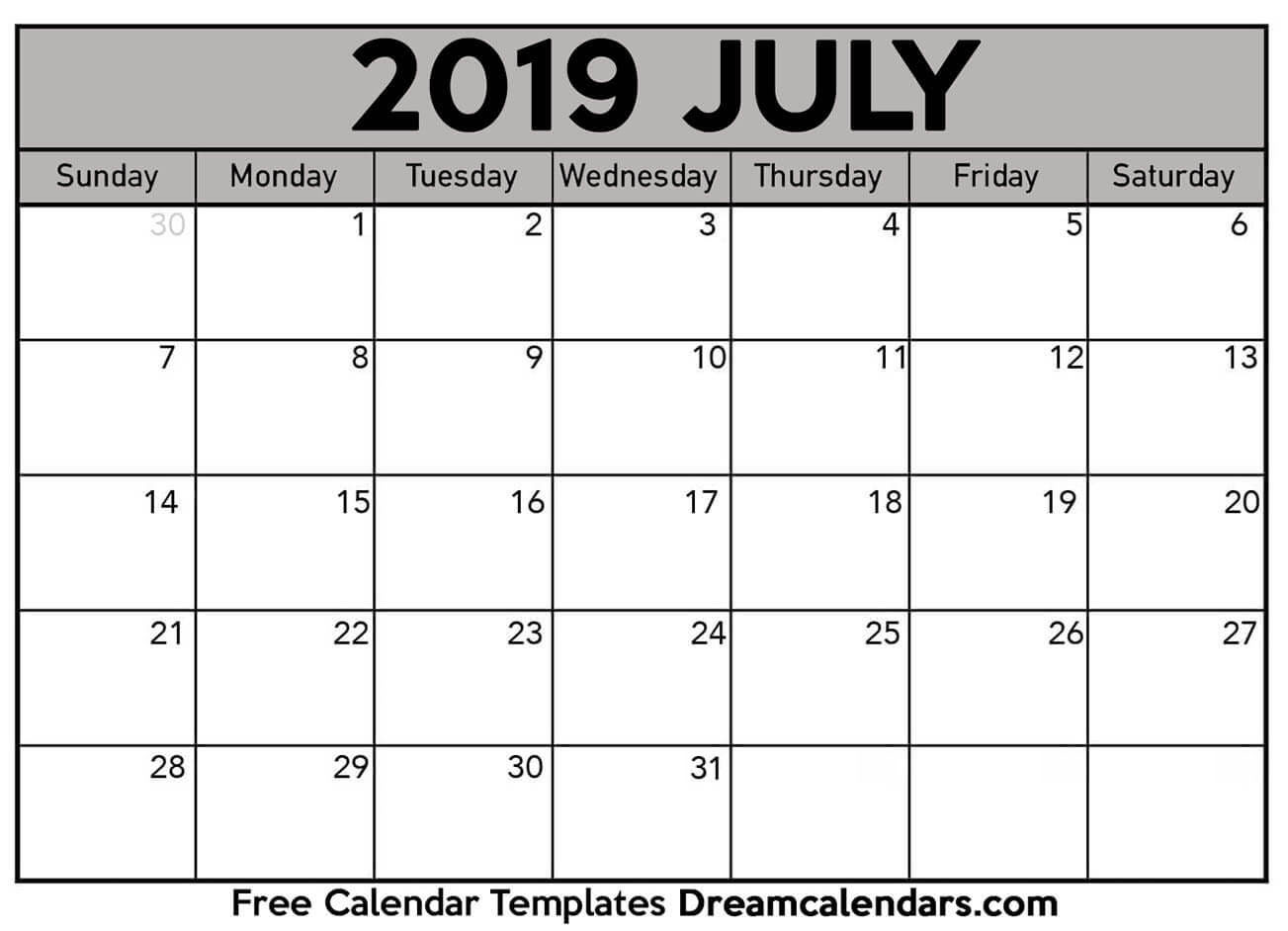 July 2019 calendar | Free blank printable with