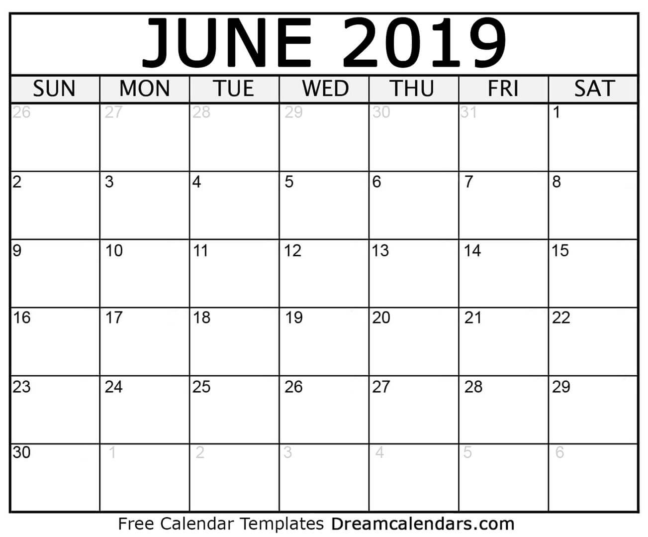 June 2019 calendar free blank printable templates