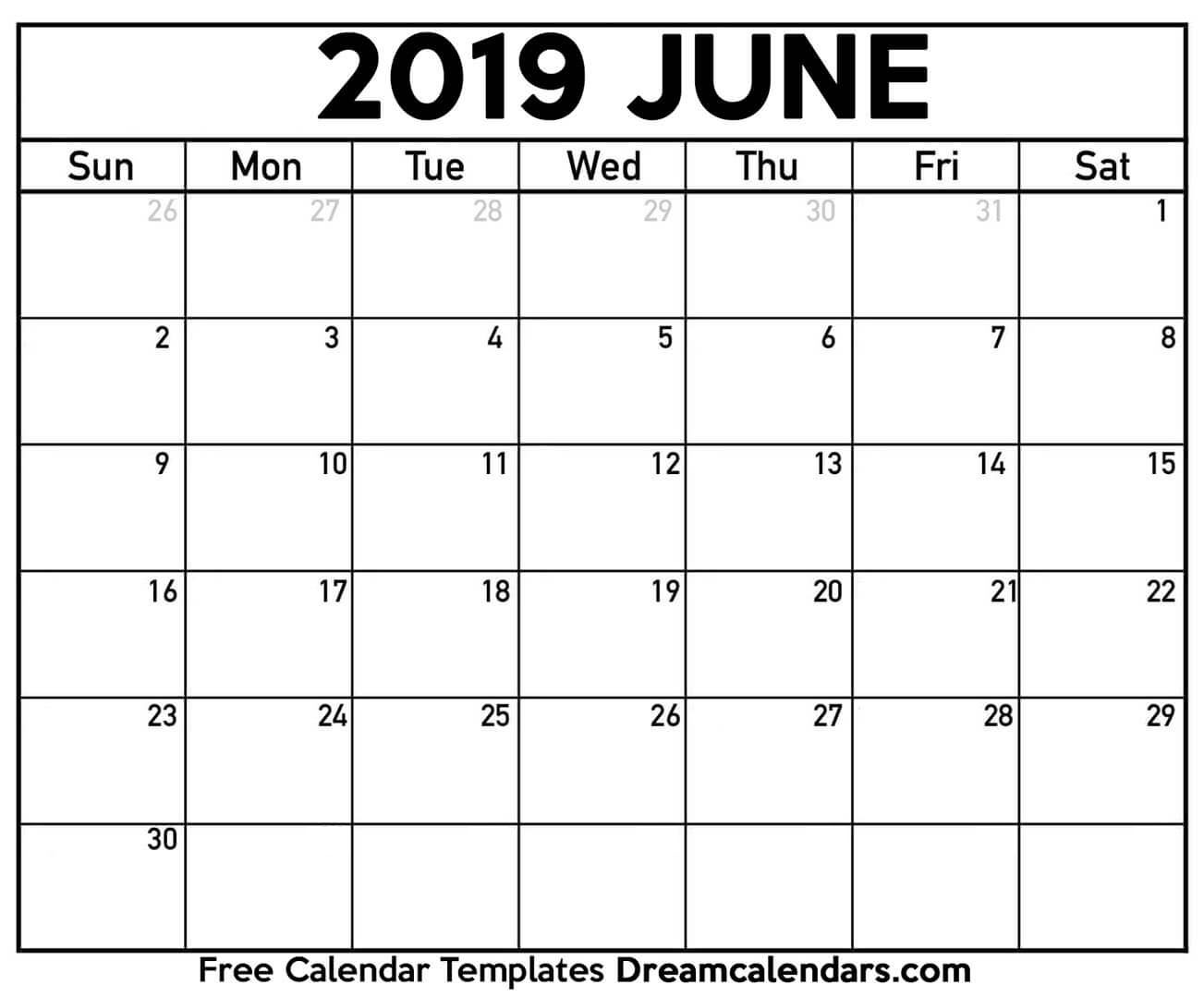 Printable June 2019 Calendar by Dream Calendars on CodePen