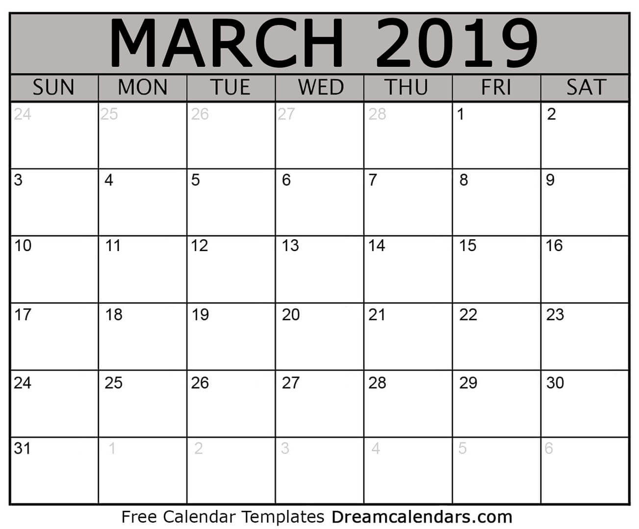 March 2019 calendar free blank printable templates