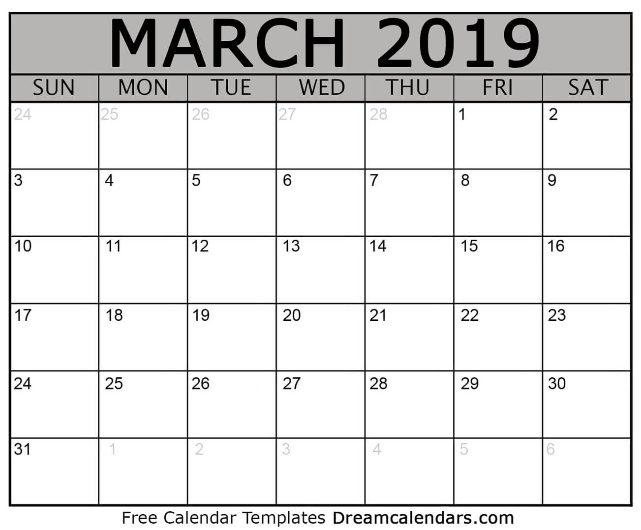 March Calendar 2019 Singapore