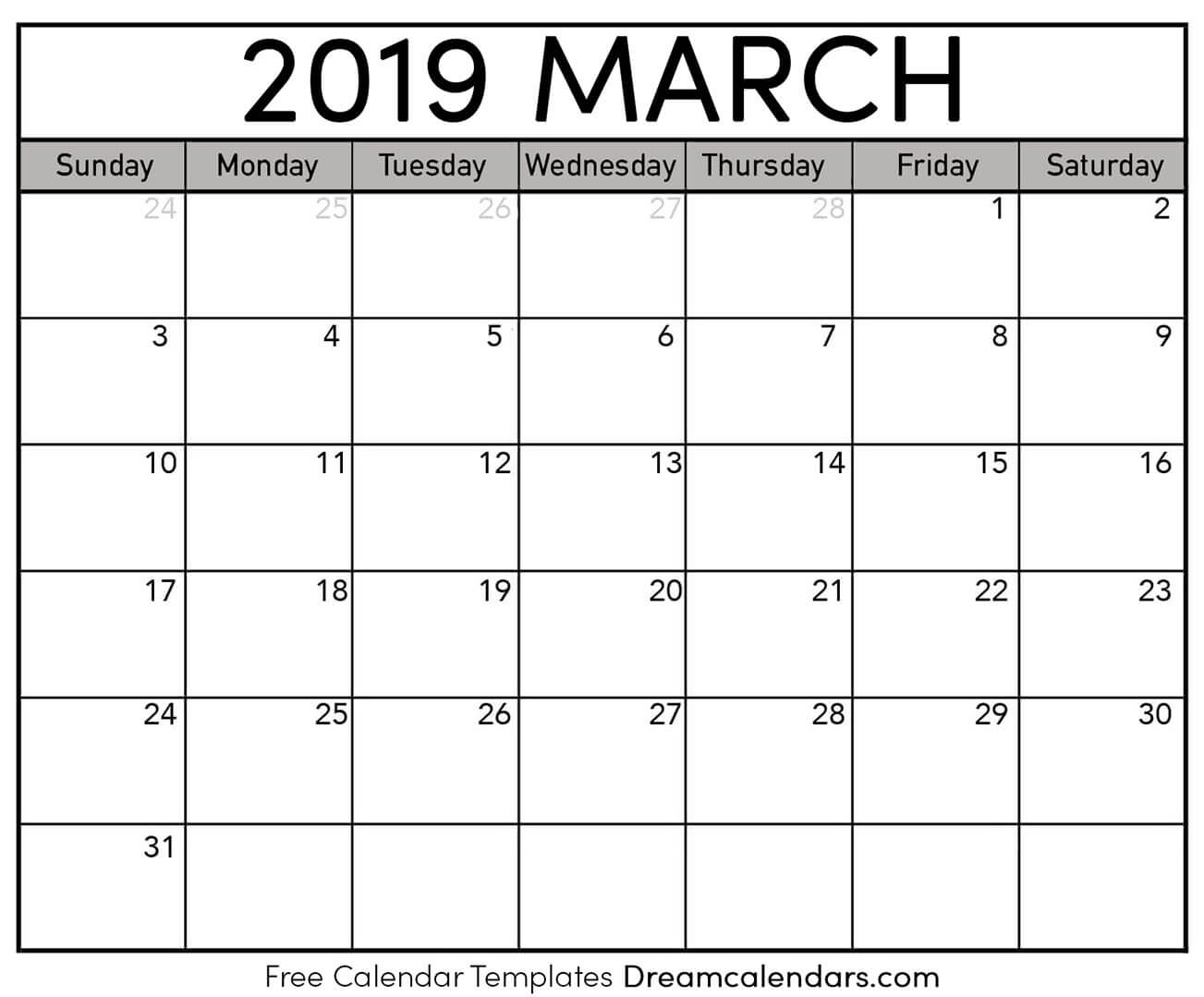 March 2019 Calendar Free Blank Printable With Holidays