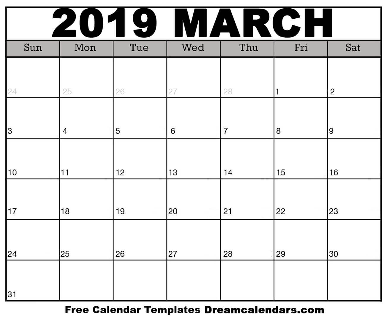 March 2019 Calendar Free Blank Printable With Holidays