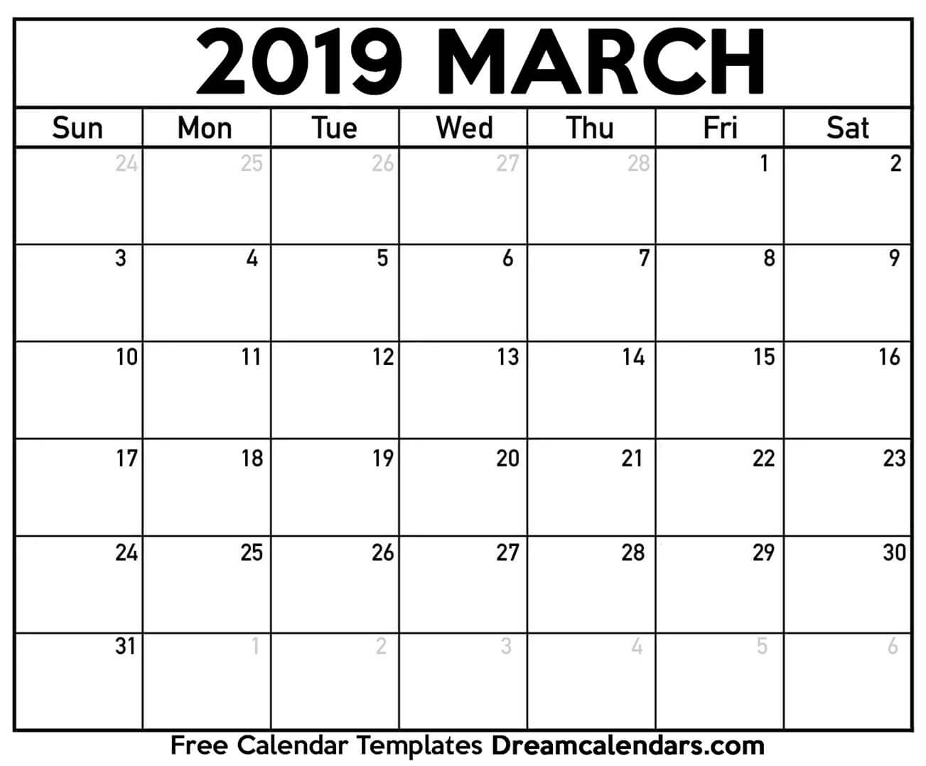 March 2019 calendar Free blank printable with holidays