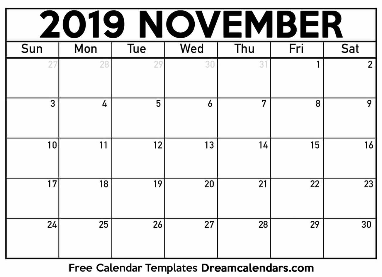 November 2019 Calendars Printable Calendar 2019 November 2019 