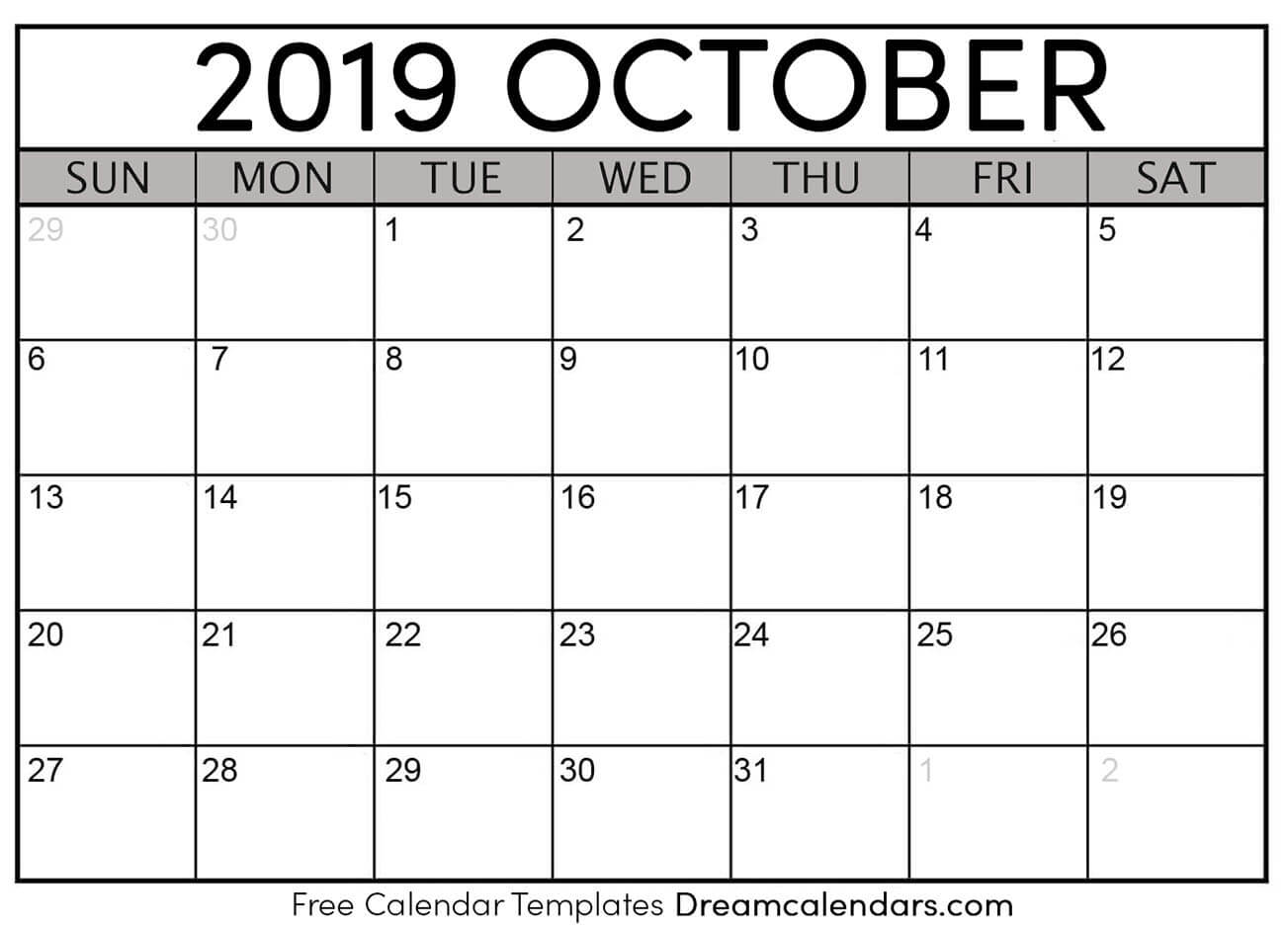 October 2019 Calendar Printable Halloween