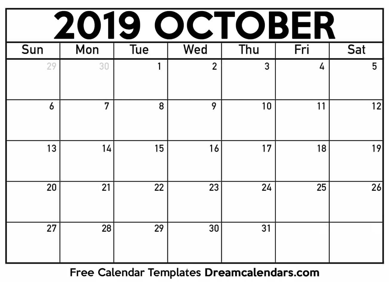 October 2019 calendar free blank printable templates