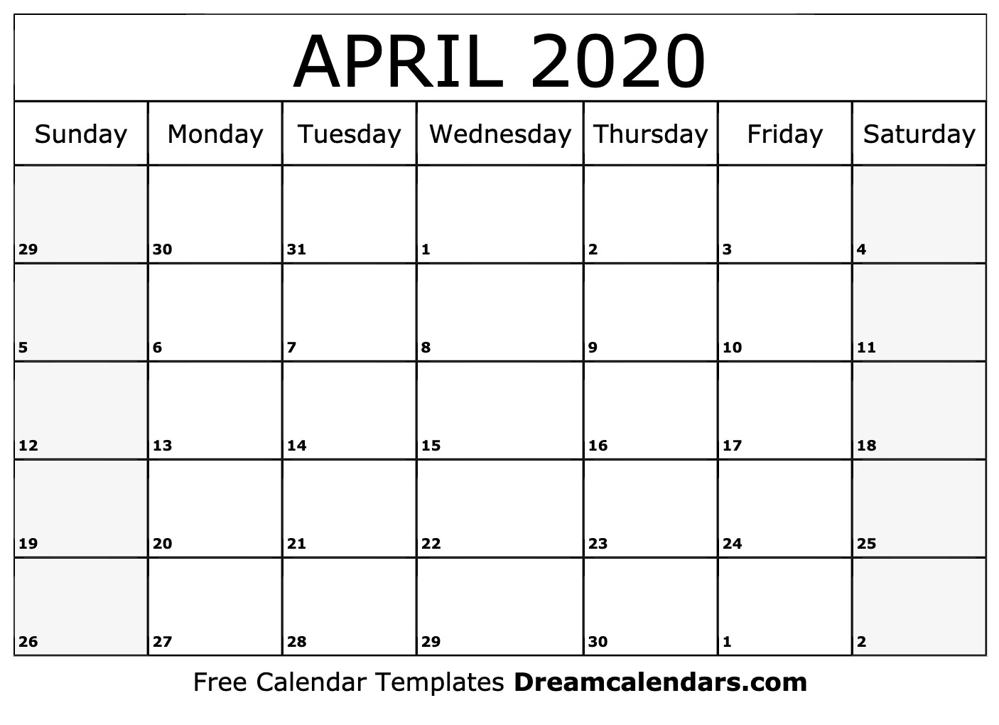 April 2020 Calendar Free Blank Printable With Holidays