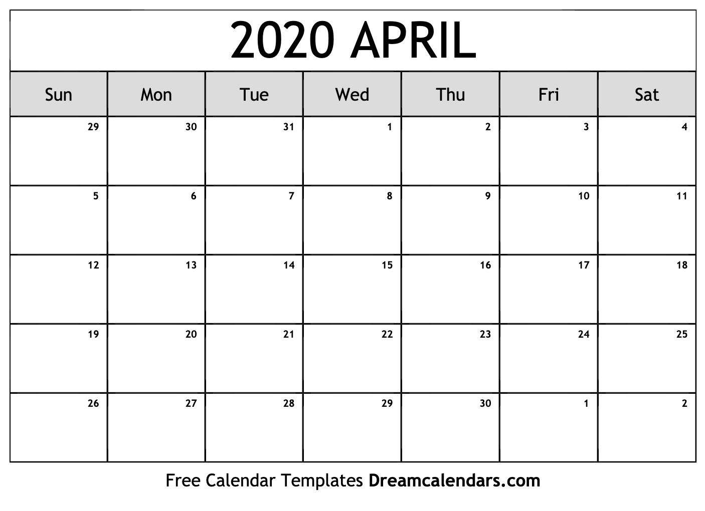 Download Printable April 2020 Calendars