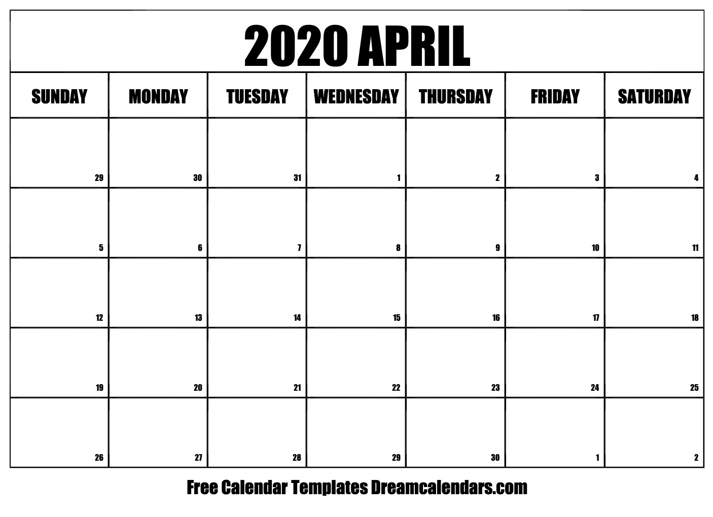 April 2020 Calendar Free Printable with Holidays and Observances