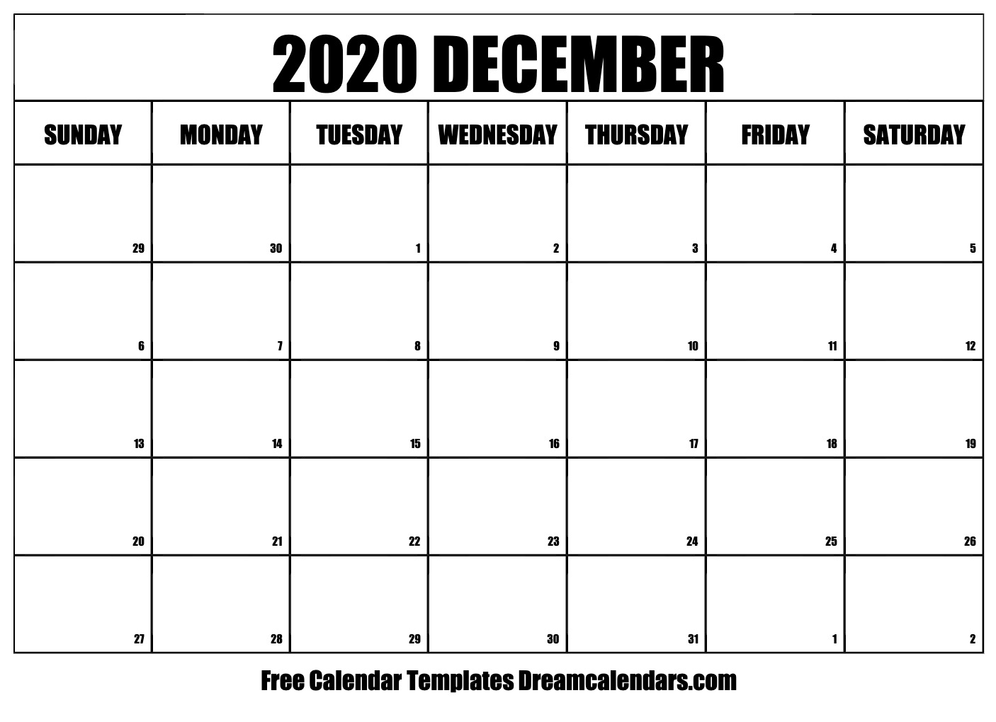 December 2020 calendar | Free blank printable with holidays