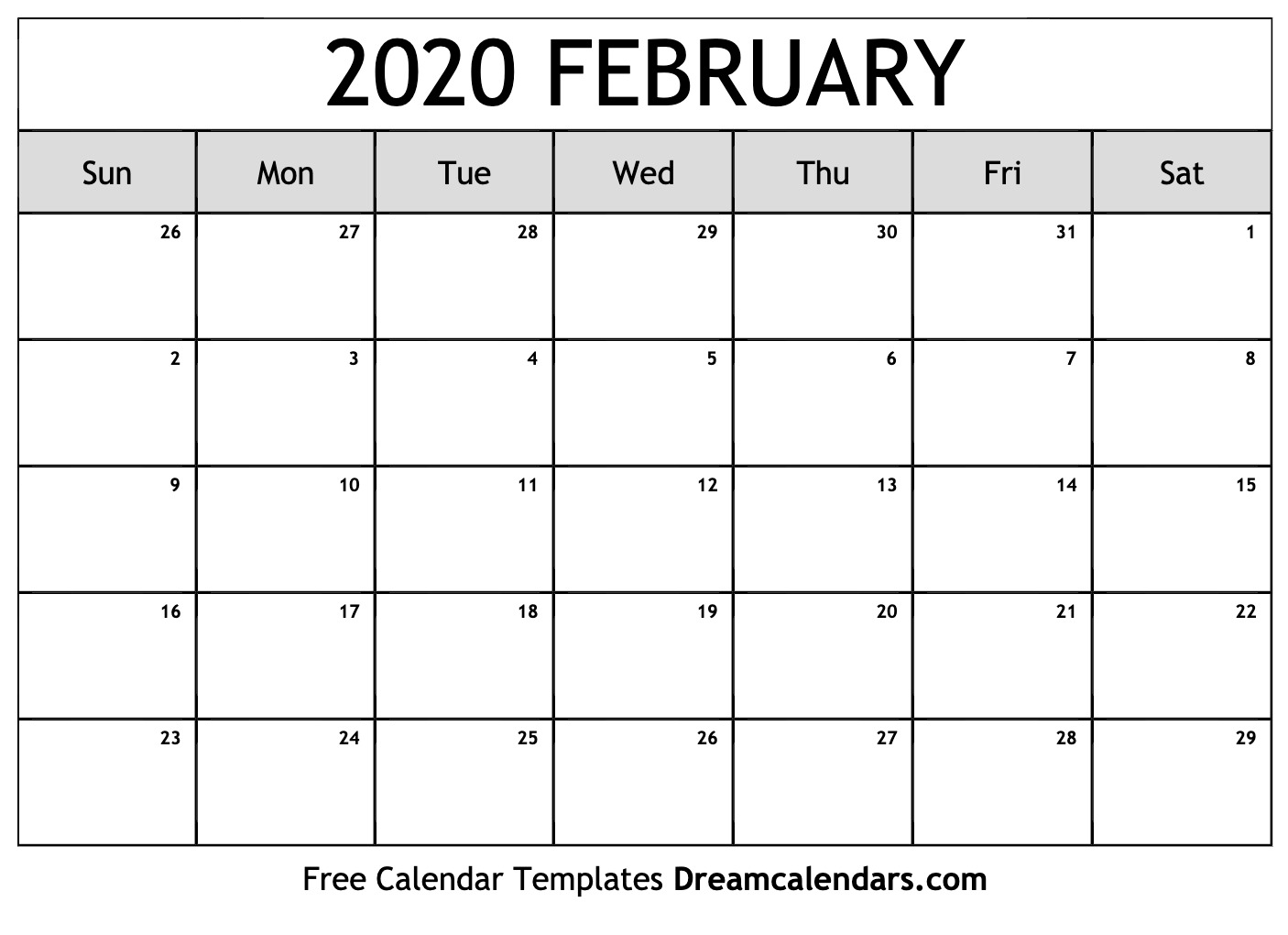 Printable February 2020 Calendar