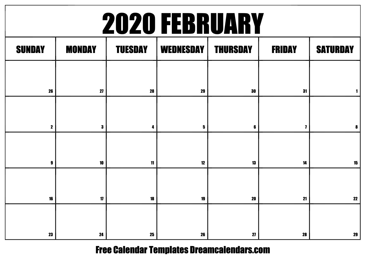 Printable February 2020 Calendar