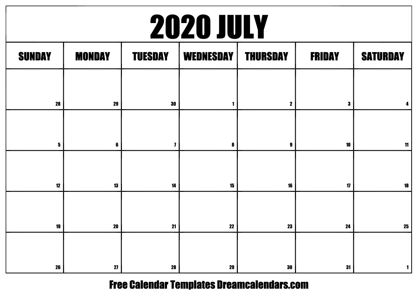 Download Printable July 2020 Calendars