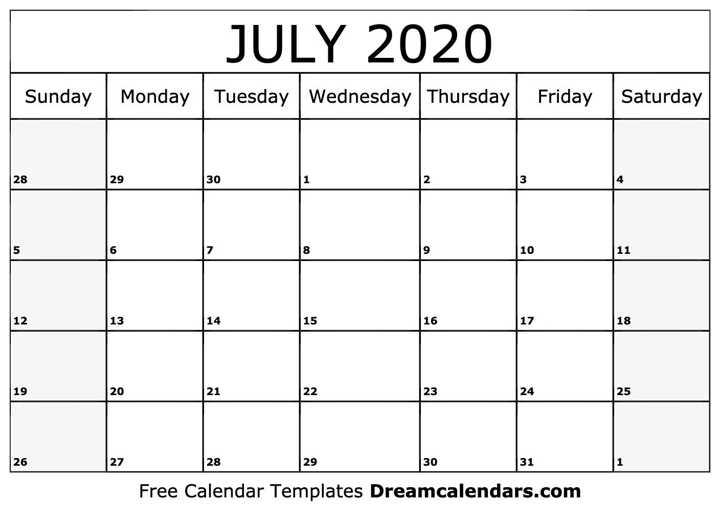 July 2020 Calendar Free Blank Printable Templates