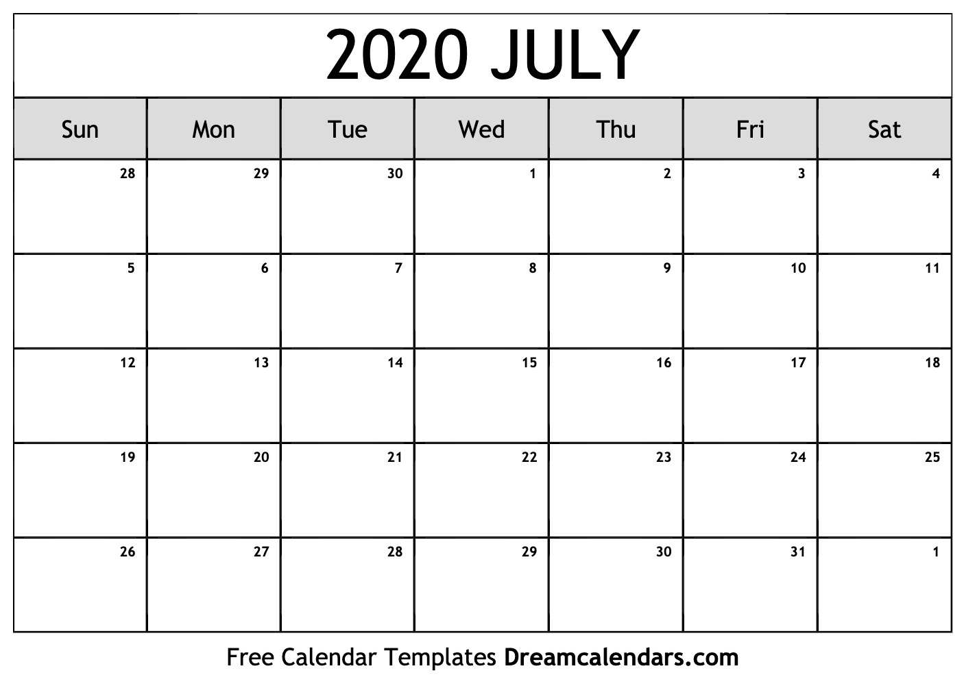 Printable July 2020 Calendar