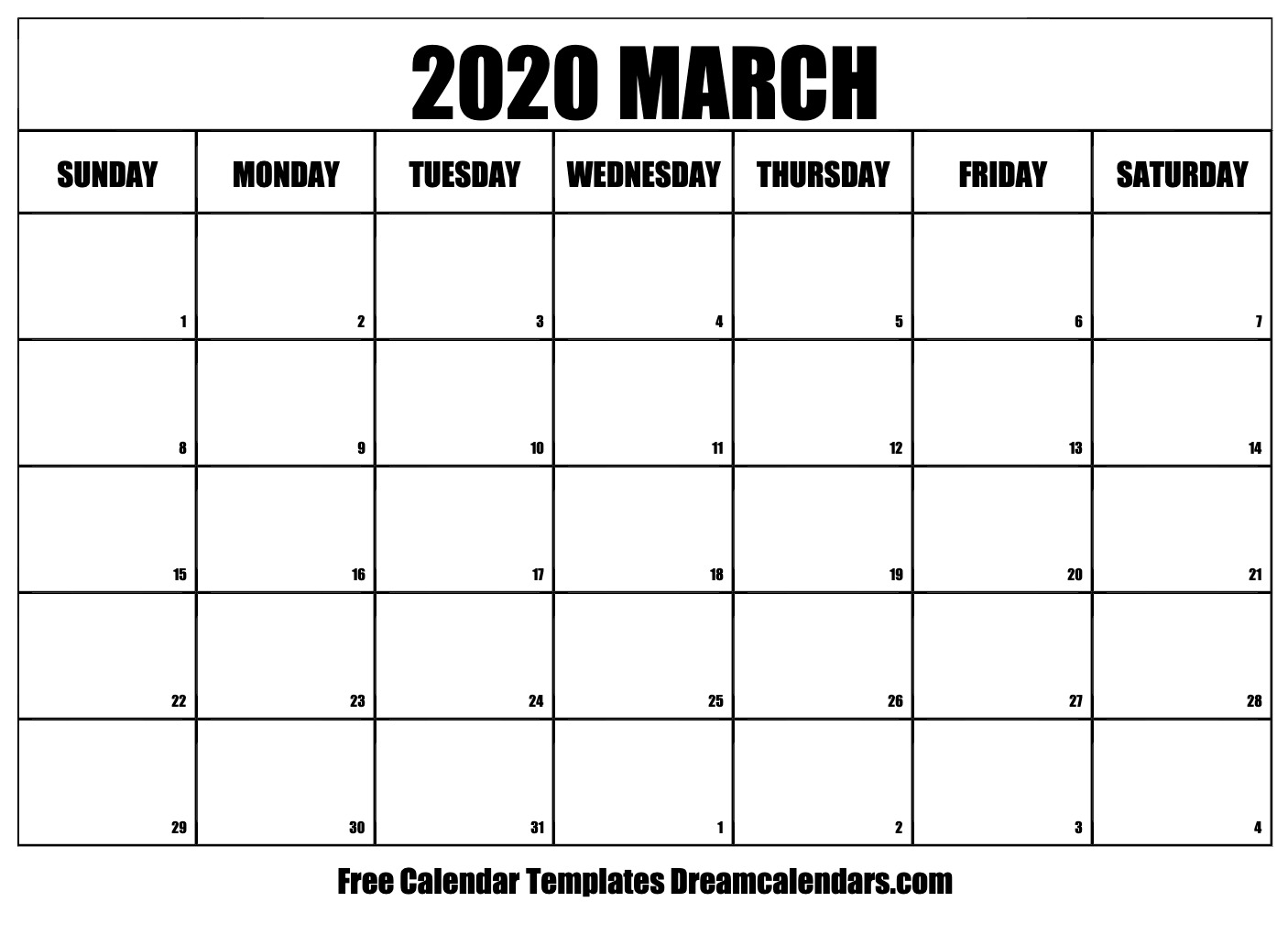 Printable March 2020 Calendar