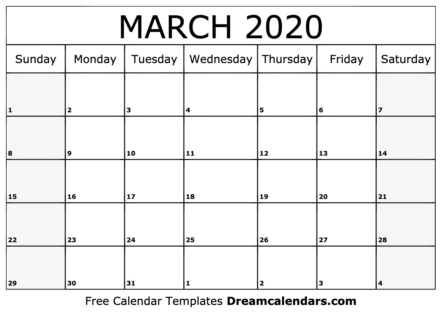 Printable March 2020 Calendar