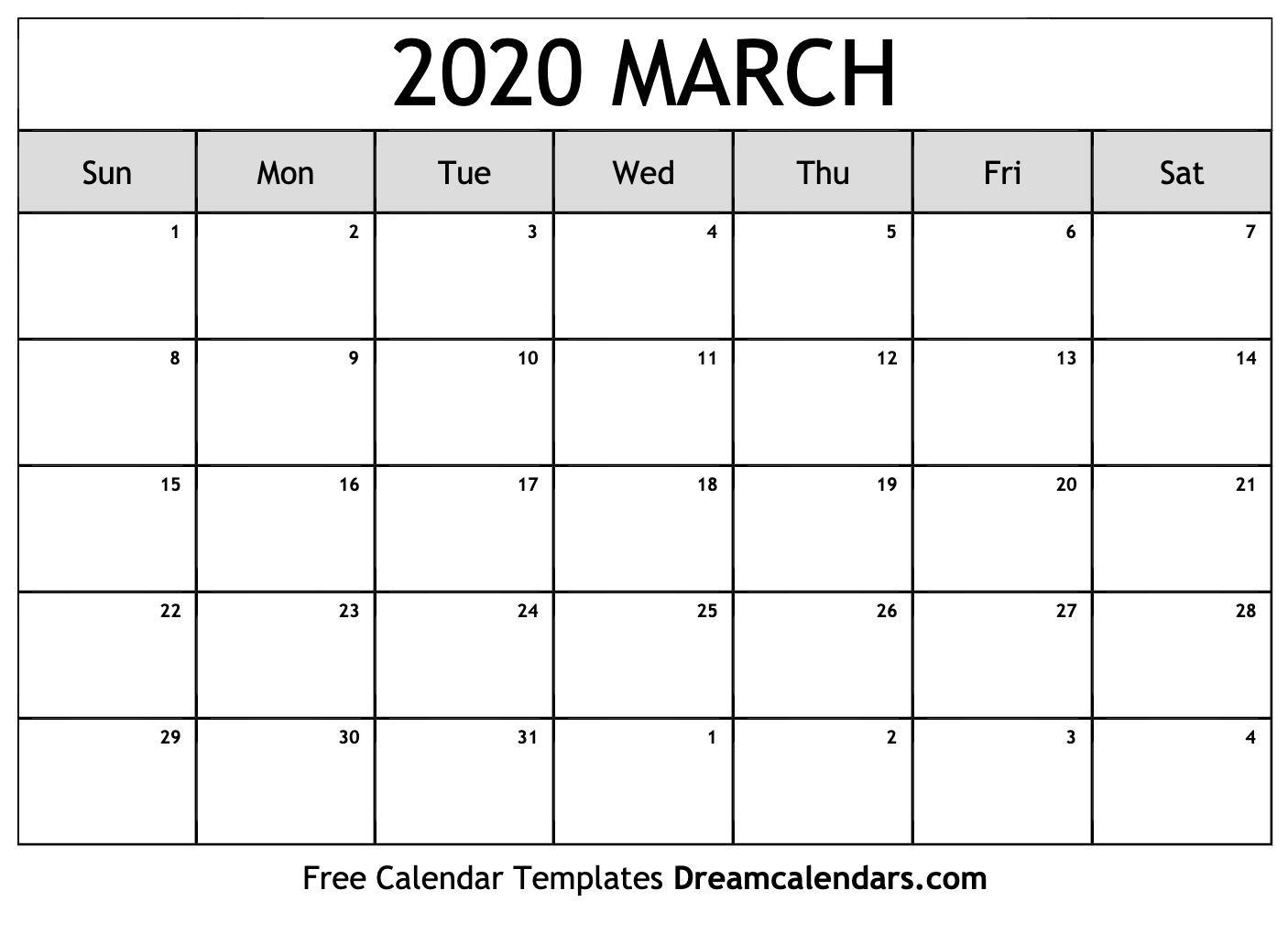 Printable March 2020 Calendar