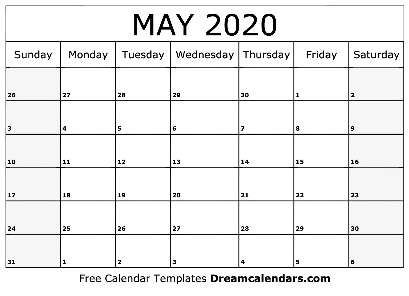 May 2020 calendar Free blank printable with holidays