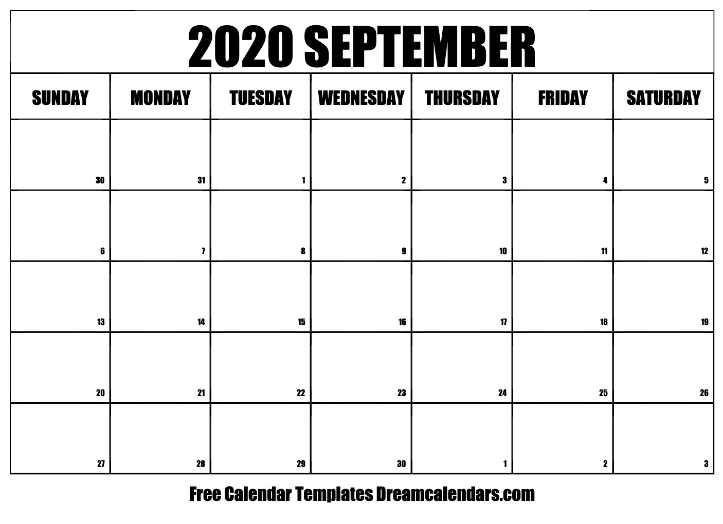 September 2020 Calendar Free Printable