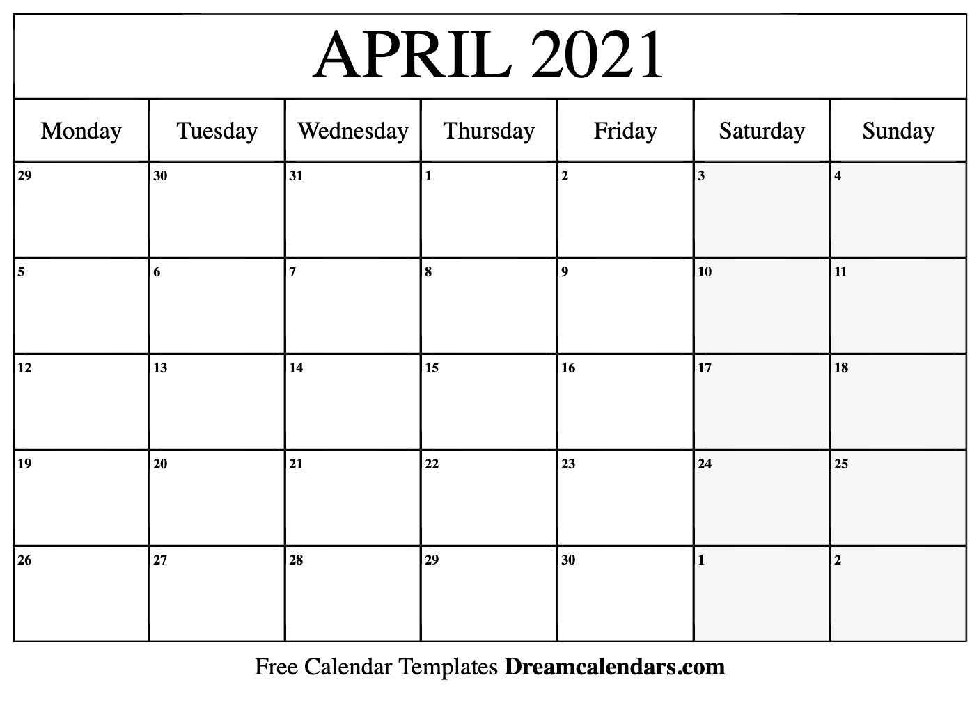 April 2021 Calendar Free Blank Printable Templates
