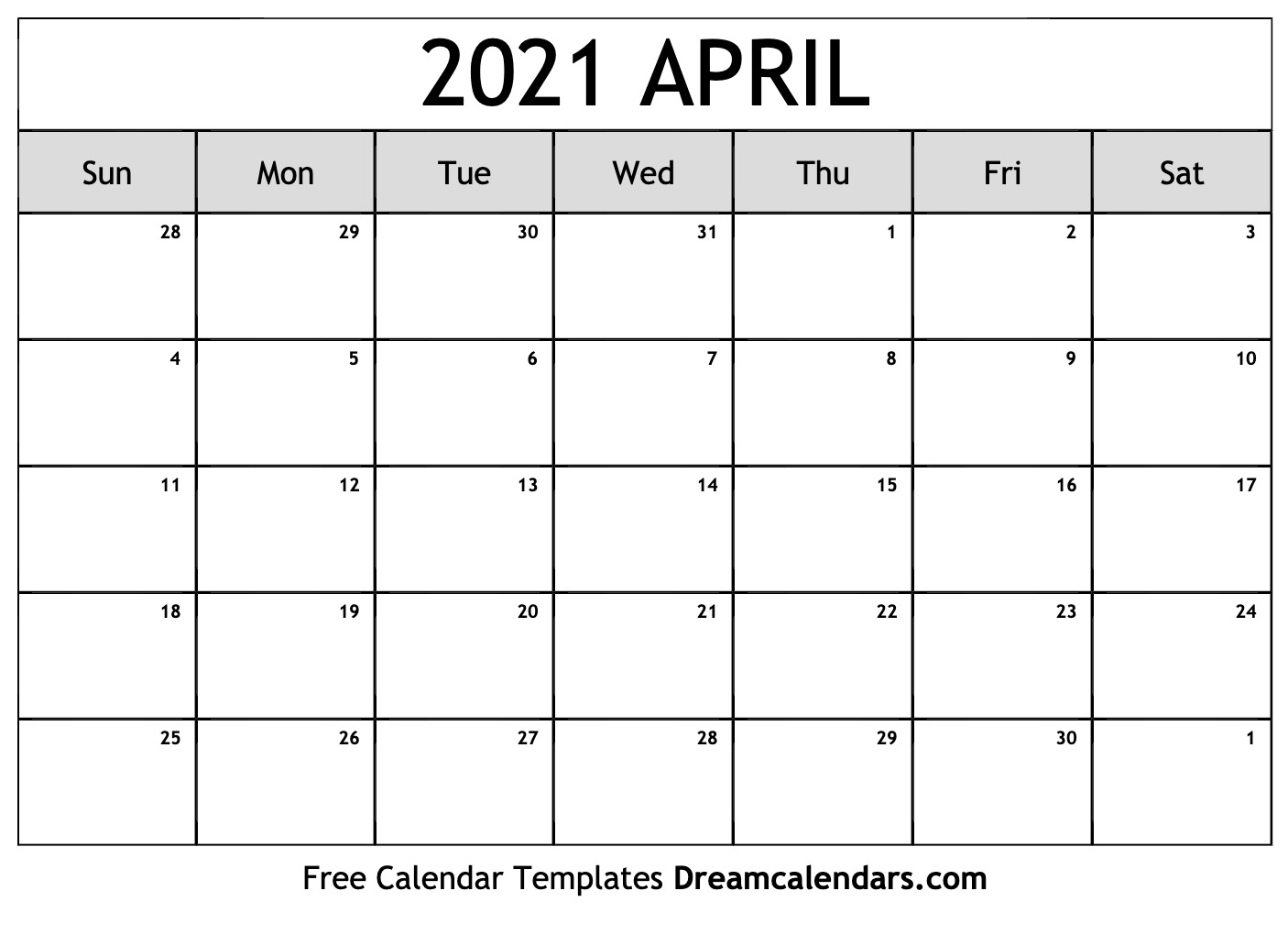 Featured image of post Printable Blank Calendar 2021 April