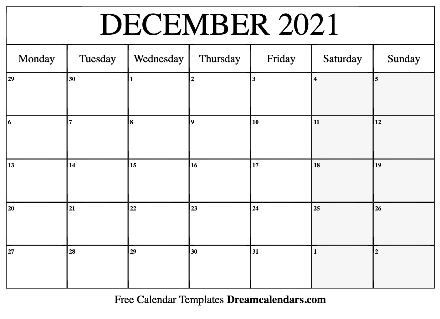 December 2021 calendar | free blank printable templates
