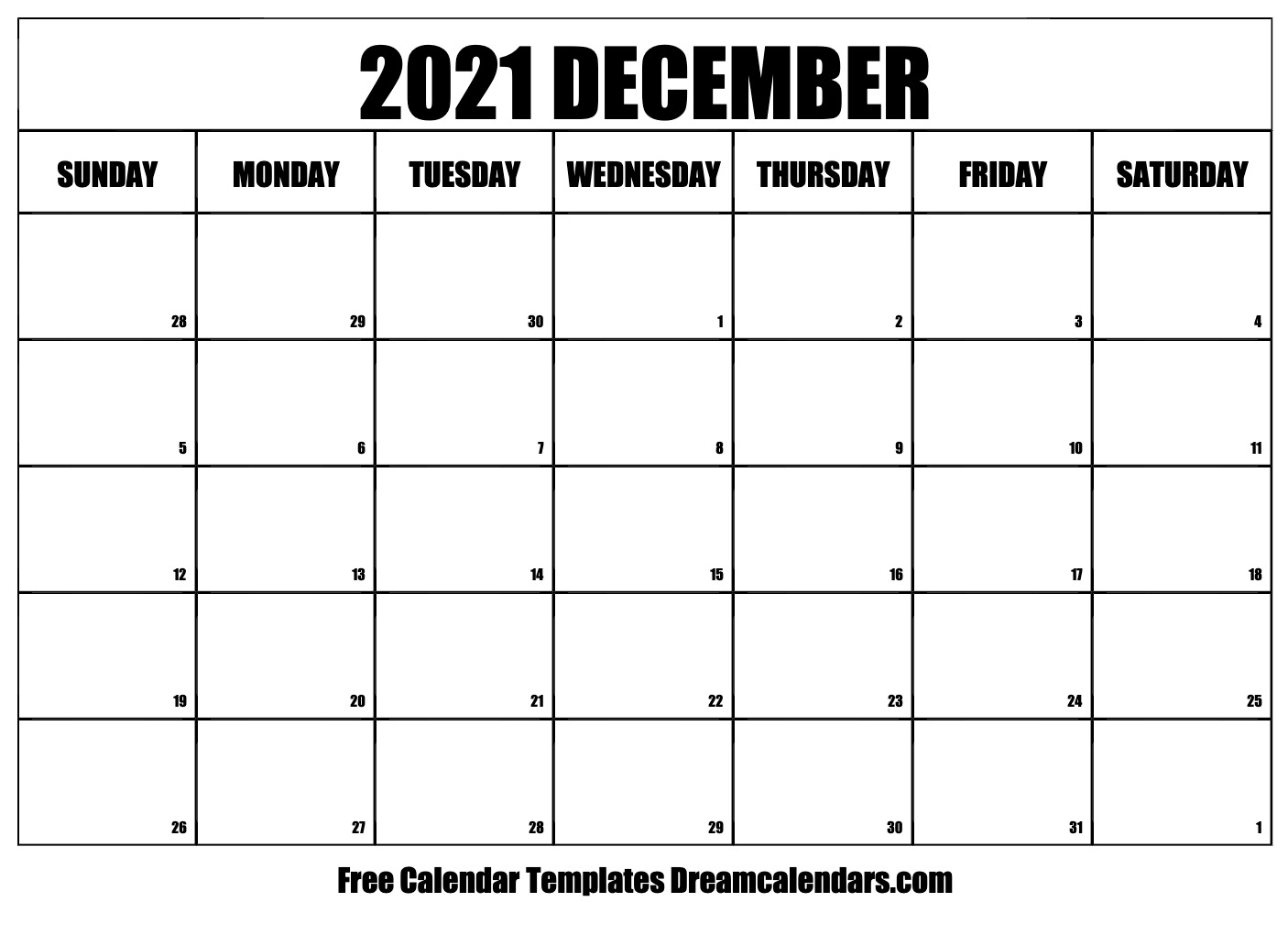 Printable December 2021 Calendar