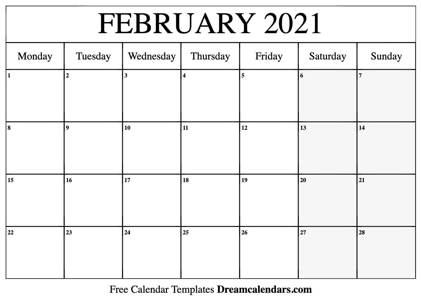 February 2021 calendar | Free blank printable with holidays