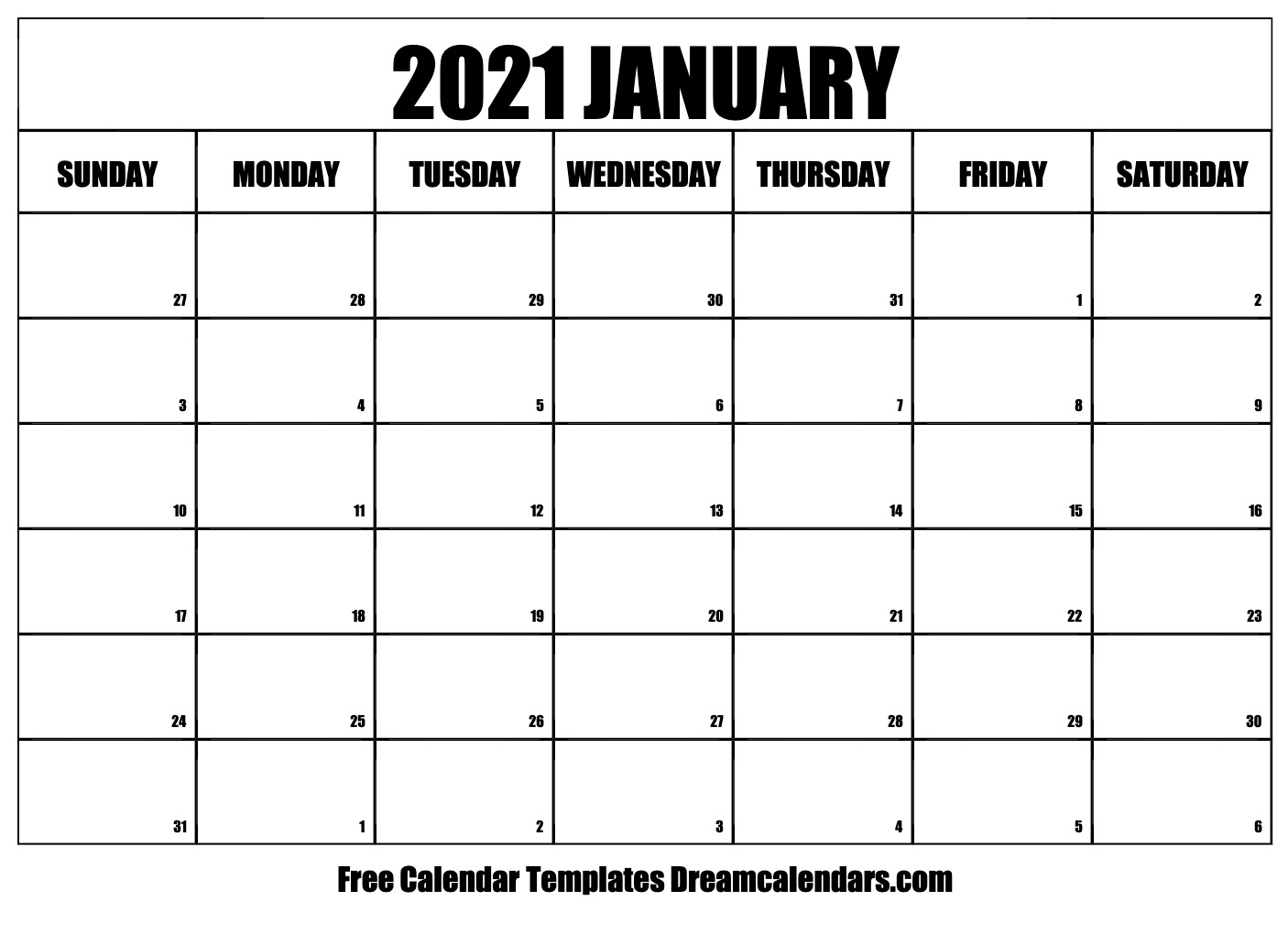 Printable January 2021 Calendar