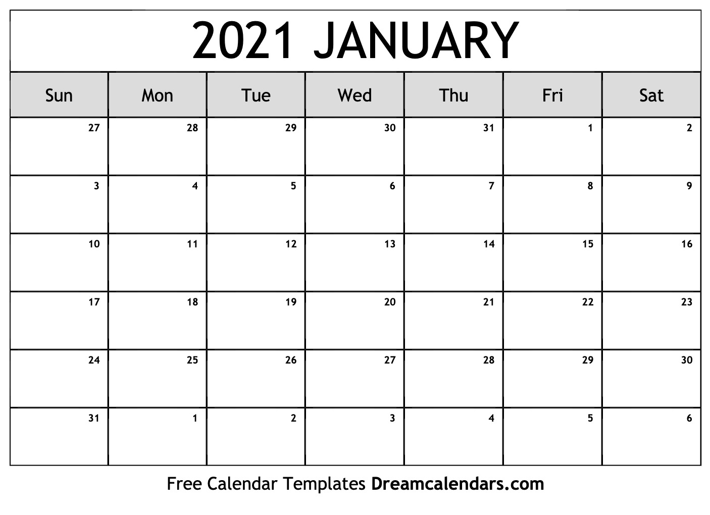 Printable January 2021 Calendar