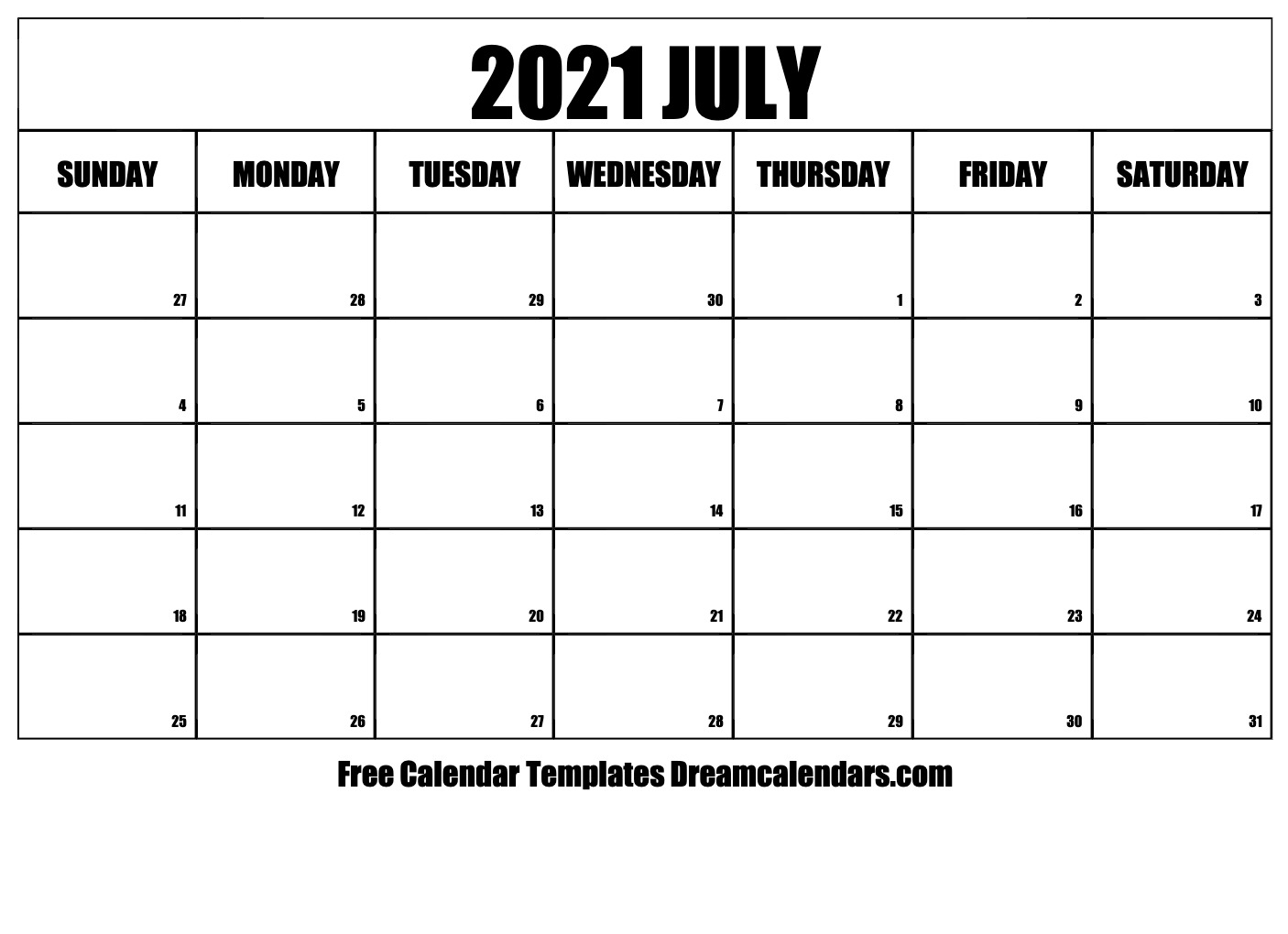 July 2021 Calendar Free Blank Printable Templates