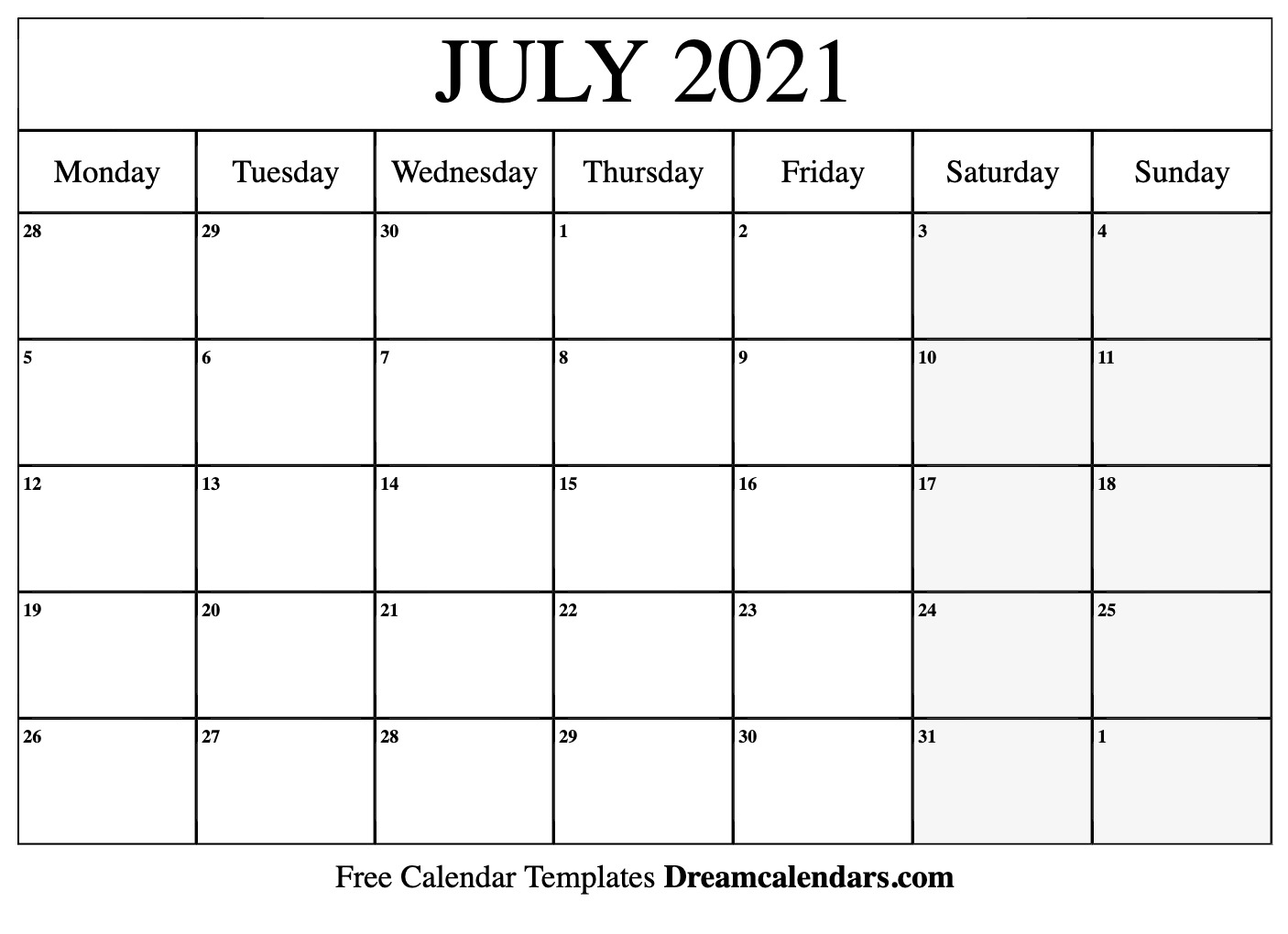 48+ Free Printable Blank Calendar July 2021 Images
