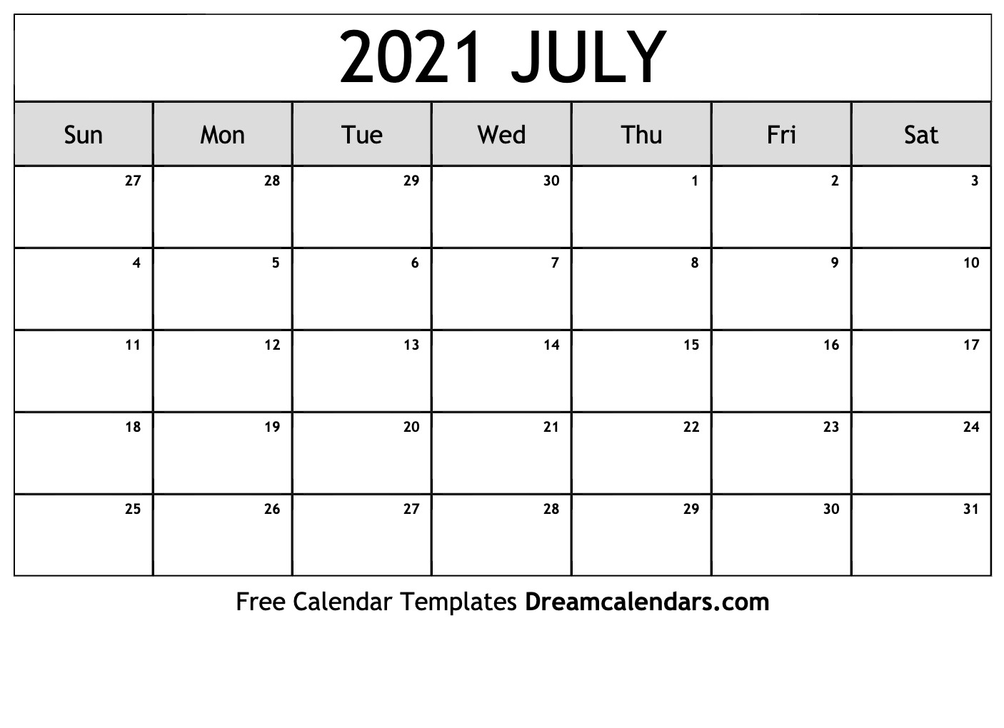 July 2021 Calendar Free Blank Printable Templates