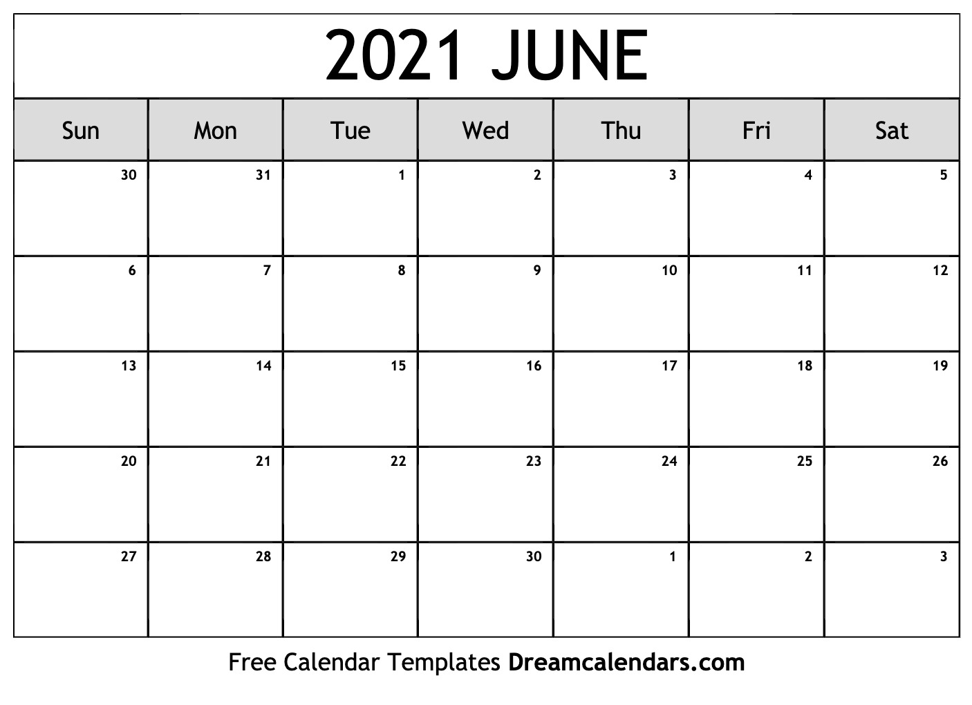 Printable June 2021 Calendar