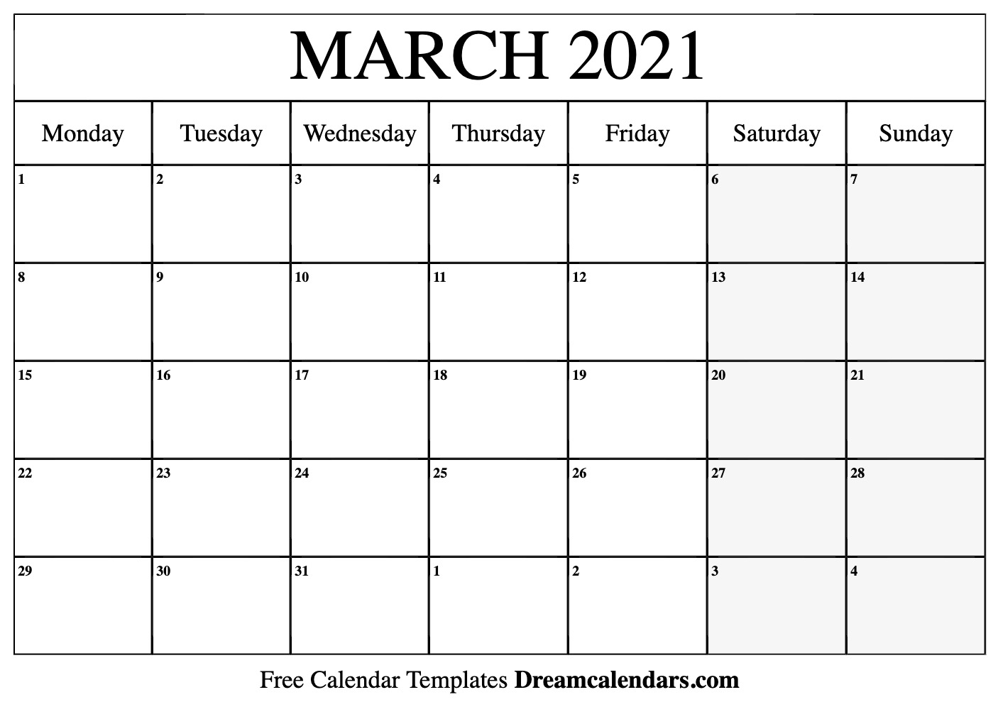 Featured image of post Printable Blank Calendar 2021 March