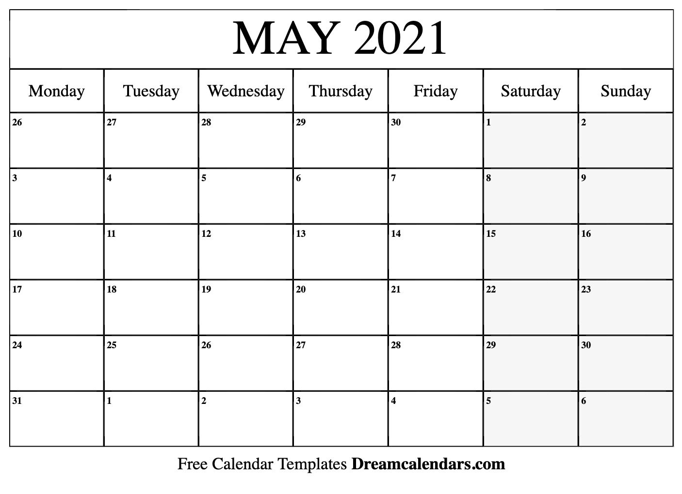 Printable May 2021 Calendar